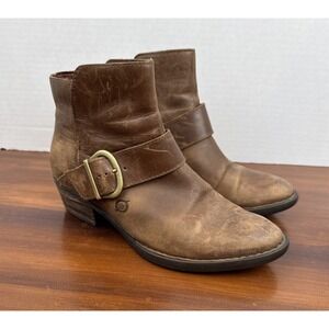 Women's Born Baloy Brown Leather Ankle Boots Bootie Buckle Size 6 M
